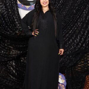 Vestido Abaya em Crepe Egípcio com Bordado Ornamental Clássico