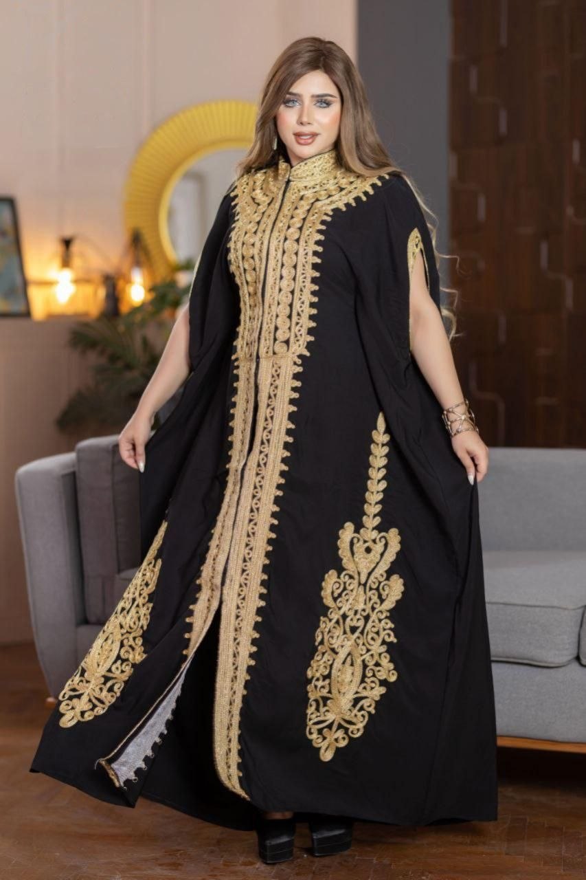Kaftan Luxo em Crepe com Bordado Feito à Mão