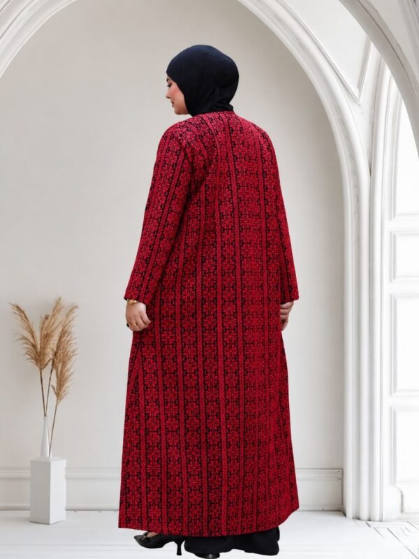 Abaya Aberta Palestina em Jacquard Vermelho — Estilo Tatreez