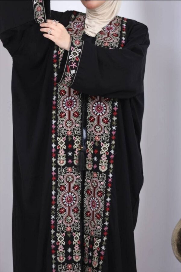 Abaya Aberta com Bordado Tatreez Palestino — Preta Premium